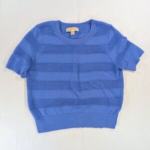 Michael Michael Kors Blue Ribbed Knit Sweater Top Women's Medium Short Sleeve